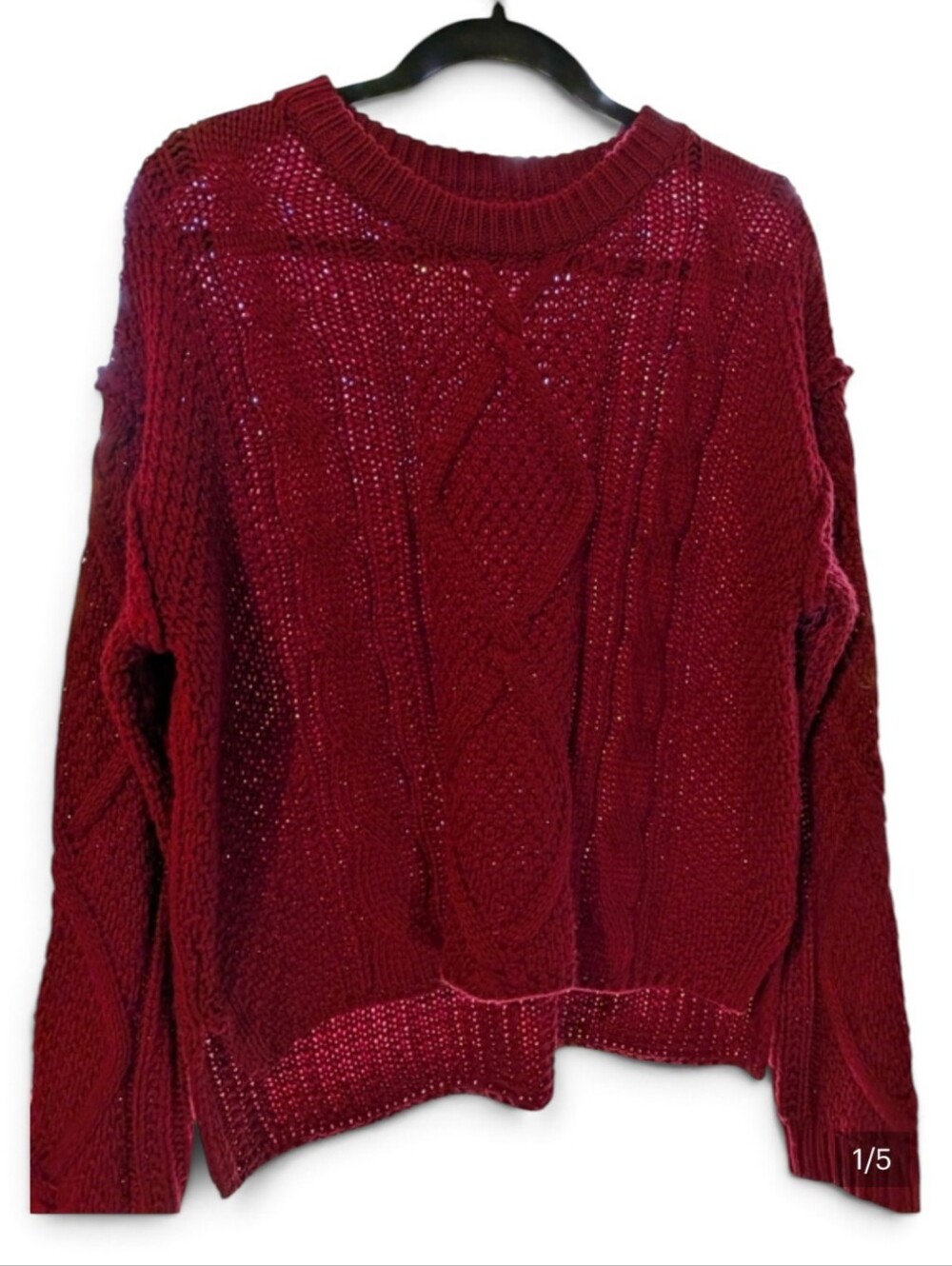 Aemi + Co Cable Knit Crewneck Sweater Red Size Medium